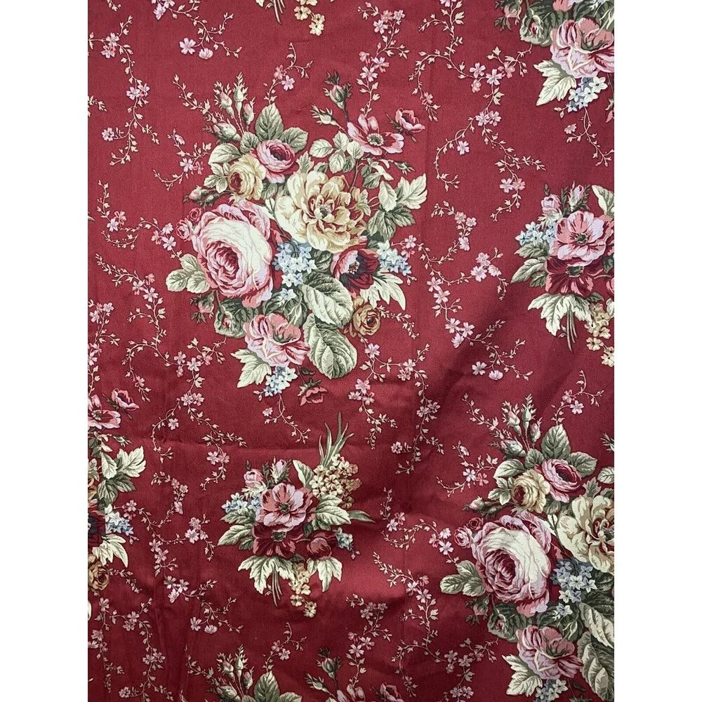 Waverly Ballad Bouquet BALLON SHADE VALANCE Curtains Crimson Red Cabbage Rose